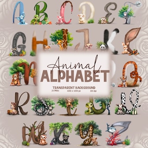 Animal Alphabet ABC Clip Art Letters Print Kids Initials Fun Cute Animals Tumbler | Instant Download