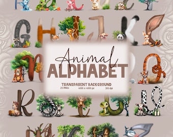 Animal Alphabet ABC Clip Art Letters Print Kids Initials Fun Cute Animals Tumbler | Instant Download