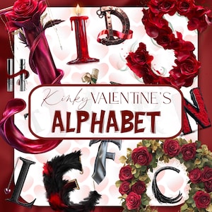 Valentinstag Alphabet Clipart - Sexy Buchstaben, Liebe, Rosen, Spitze, Feder, Herzen, Valentinstag für Erwachsene, Geschenke für Sie und Ihn