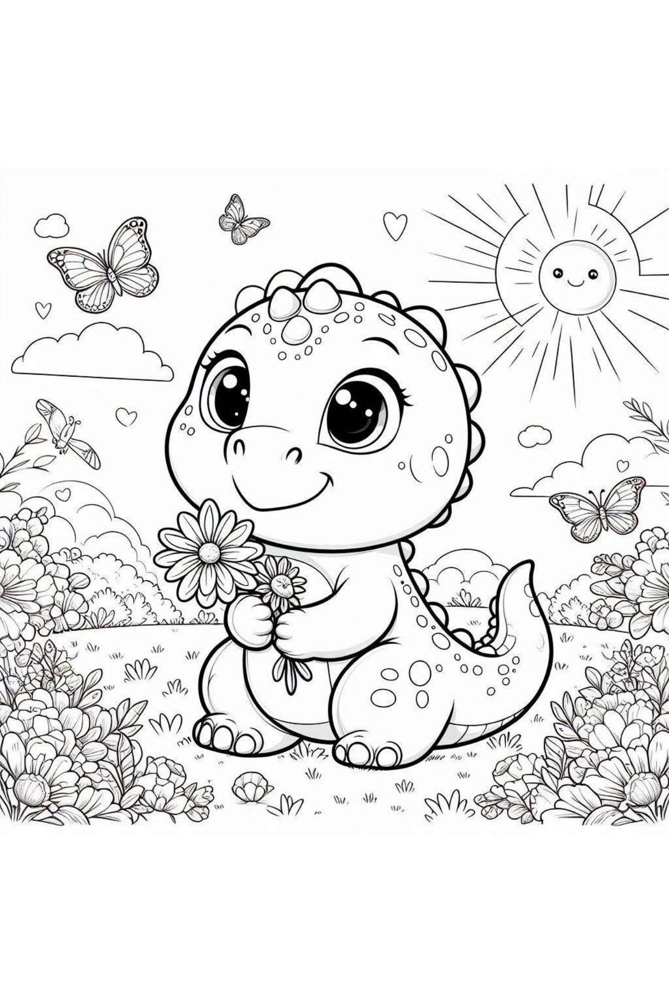 Cute Baby Dinosaur Coloring Pages for Kids & Adults Printable L ...