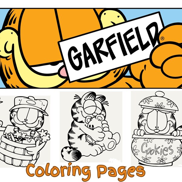 Garfield Cat Coloring Book Pages Printable Kids Activity Digital PDF Adult 120 pages Birthday Activity Gift Idea Kawaii Instant Download