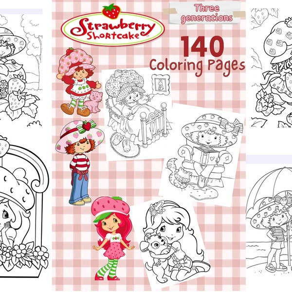 Kawaii Strawberry Shortcake Coloring Pages for Kids & adults l Printable l Instant Download l PDF l 140 pages l Retro l 1980s