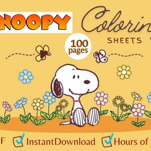 Snoopy Dog Printable Coloring Book Sheets 100 pages Party Favor Birthday Activity Gift idea Kawaii Instant Download Kids Toddlers Activity