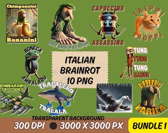 - Italienische Gehirnfarbe PNG Bundle Vol. 1, 10 Trendige Tiktok Meme Aufkleber, Transparenter Hintergrund, lustiges Mem l Hohe Auflösung 300 dpi 3000px