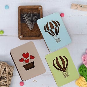 Houten naaldenetui, magnetische naaldenetui, houten naaldopberger, vak voor spelden, speldenkussen romantiek