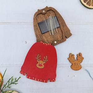Houten naaldenetui, magnetische naaldetui, houten naaldopberger, naaispeldencompartiment, speldenkussen kersttrui