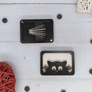 Houten naaldenetui, magnetische naaldenetui, houten naaldopberger, vak voor spelden, speldenkussen zwart-wit