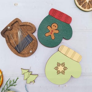 Houten naaldenetui, magnetische naaldetui, houten naaldopberger, vak voor naaipennen, speldenkussen kerstwant