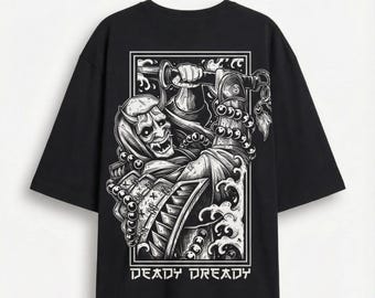 Black T-shirt -  Dark alternative clothing-  japanese demon samurai - oversize - unisex