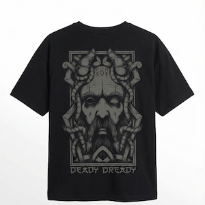 Camiseta negra - Ropa alternativa oscura - Mimir God of War - Talla grande - Unisex - Estilo vikingo