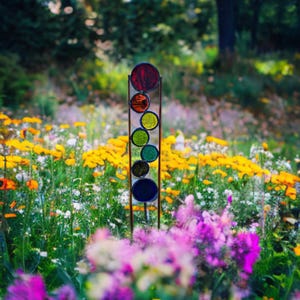 Stained glass yard & garden art, Rainbow Plant Stake. Free Shipping!
