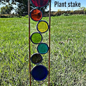 Stained glass yard & garden art, Rainbow Plant Stake. Free Shipping!