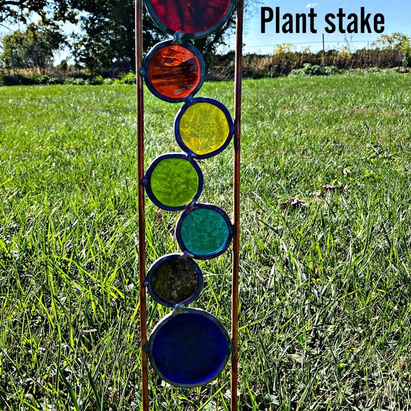 Stained glass yard & garden art, Rainbow Plant Stake. Free Shipping!