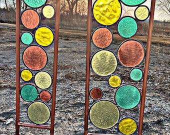 Stained glass Yard art. Real stained glass & copper garden stakes Pastel colors mix.  Free shipping