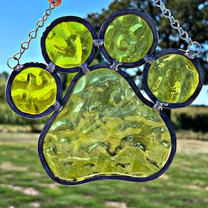 Paw print stained glass sun catcher, free shipping
