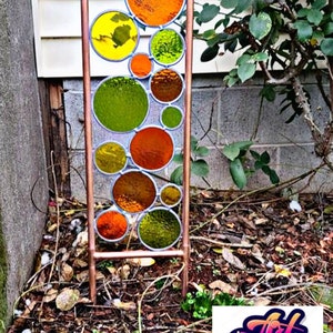 Stained glass & copper garden art, In retro 70s colors Free shipping, Sale image 5