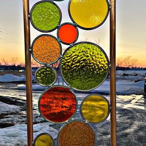 Stained glass & copper garden art, In retro 70s colors Free shipping, Sale image 1