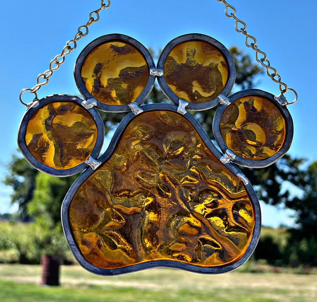 Paw Print Stained Glass Sun Catcher, Free Shipping - Etsy