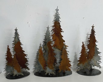 Distressed Galvanized metal trees set of 3 groupings. Free Shipping