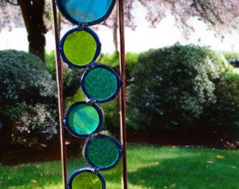 Estaca para plantas de vitral, decoración de jardín azul y verde (3,5 x 21 pulgadas)