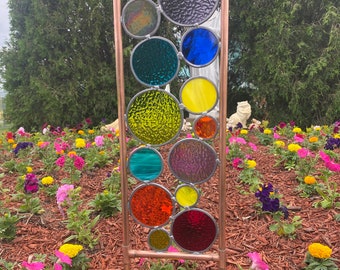 Multi Color Stained Glass Garden Stake with Copper Frame