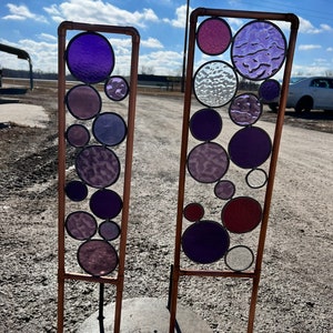 Stained Glass Yard art. Real stained glass & copper garden stakes in Purple Mix. Free shipping