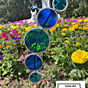 Blue Mix Mix curved Plant Stake.  Copper and stained glass garden  4x21 inch . Free Shipping!