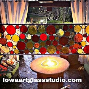 Stained glass & copper garden art, In retro 70s colors Free shipping, Sale image 10