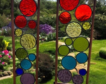 Stained Glass Rainbow Garden Art: Copper Frame Yard Stake