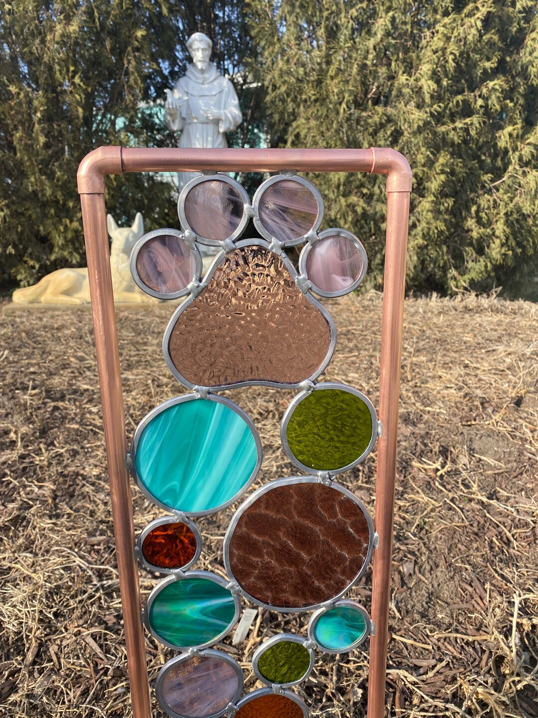 Stained Glass Paw Print Yard Art, Free Shipping. - Etsy
