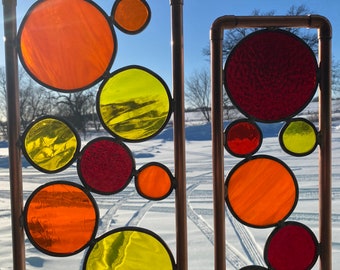 Real stained glass & copper yard art, Yellow, Orange,Red. Free shipping