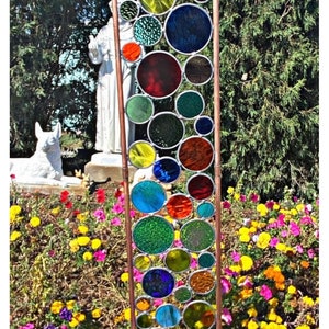 Stained glass & copper garden art, In retro 70s colors Free shipping, Sale image 6