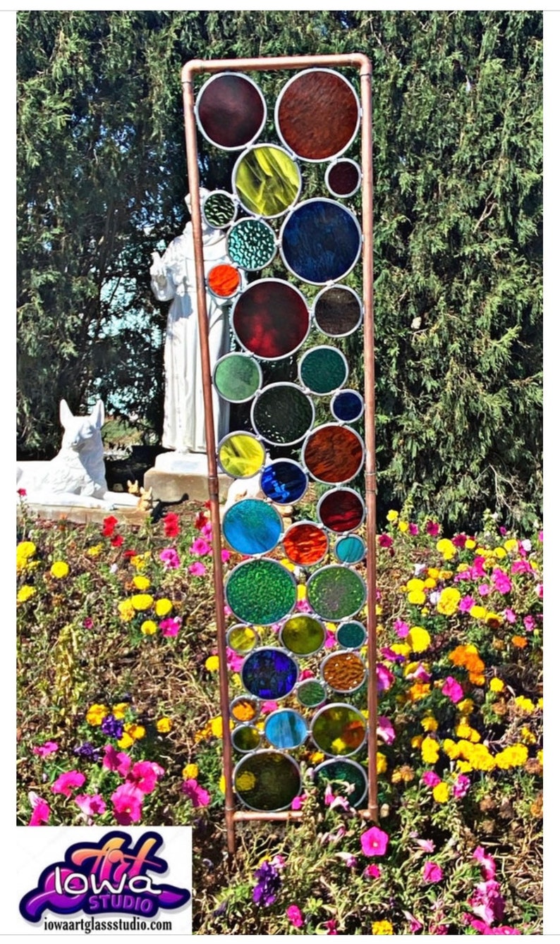 Stained glass & copper garden art, In retro 70s colors Free shipping, Sale image 6