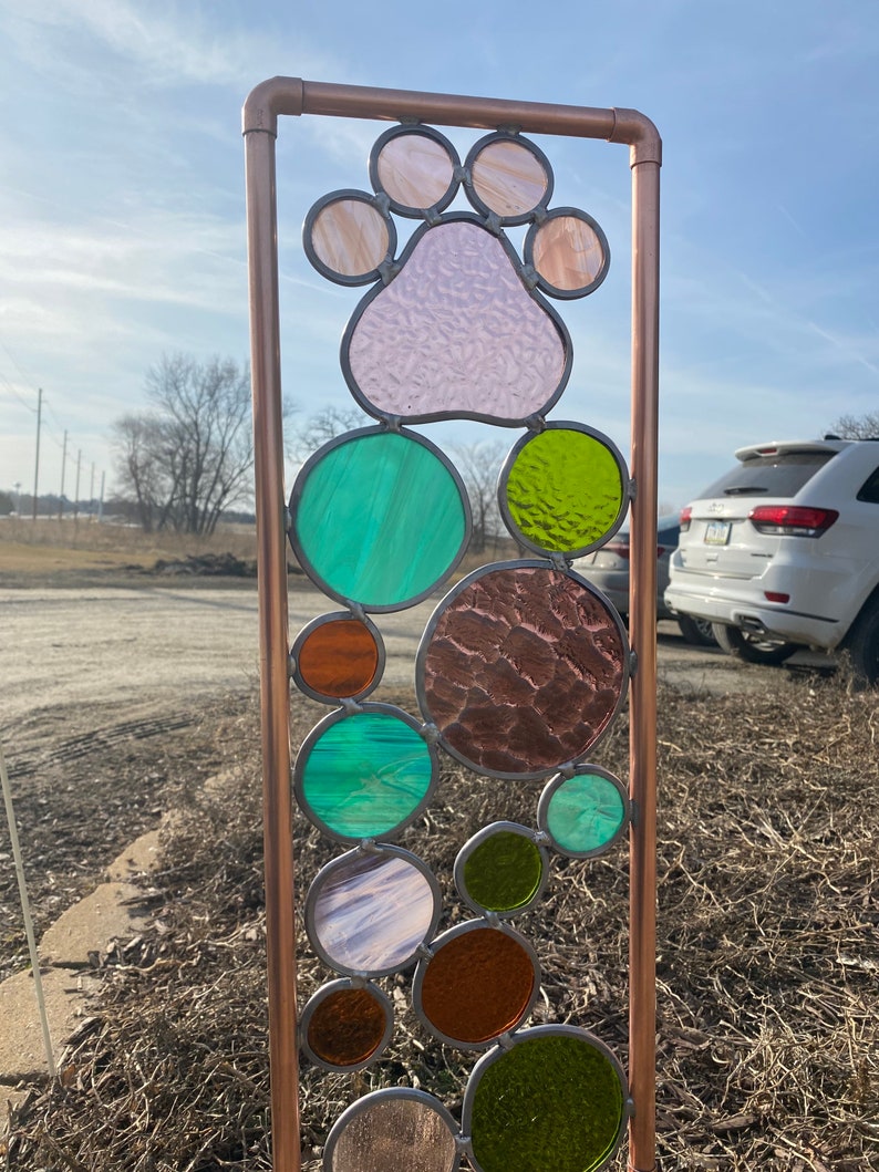 Stained Glass Paw Print Yard Art Free Shipping. - Etsy