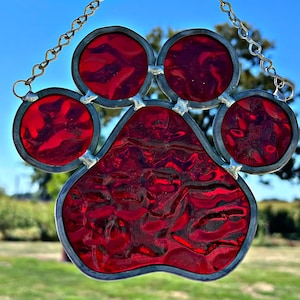Paw print stained glass sun catcher, free shipping