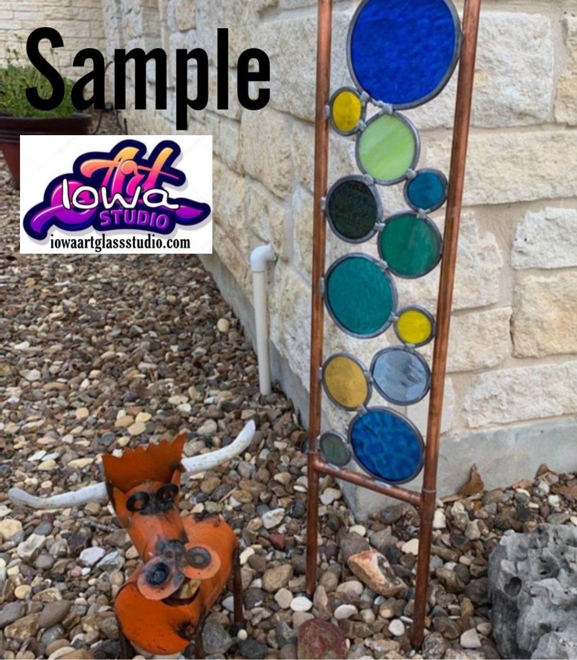 One Small Custom Copper and glass garden Stained Glass garden art stake. Free Shippingthumbnail