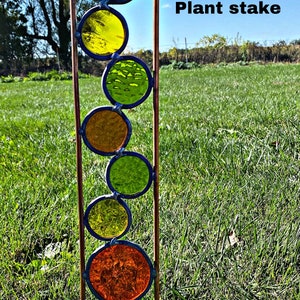 Retro Plant Stake.  Copper and stained glass garden  3.5 x21 inch . Free Shipping!