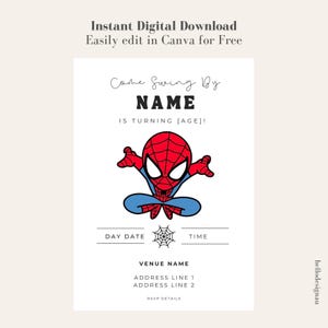 Modello di invito di compleanno di Spider-Man / Invito digitale personalizzabile per feste per bambini / Invito di compleanno a tema Spider-Man