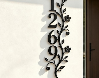 Custom House Number Metal Sign: Personalized Floral Address Number Sign, Home Number Plaque