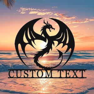 Custom Dragon Metal Sign,Dragon Metal Wall Art,Personalized Dragon Name Sign,Fantasy Dragon Wall Decor,Flying Dragon Nursery Decor