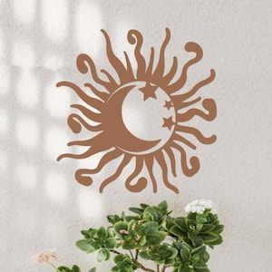 Wacky Sun Metal Wall Art,Sun Moon and Stars Metal Wall Decor,Sun Moon Metal Art,Metal Sun Sign,Sun Moon Patio Garden Decor,Above Bed Decor