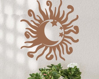 Wacky Sun Metal Wall Art,Sun Moon and Stars Metal Wall Decor,Sun Moon Metal Art,Metal Sun Sign,Sun Moon Patio Garden Decor,Above Bed Decor