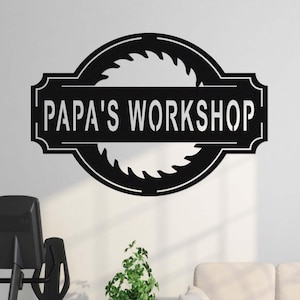 Custom Workshop Sign, Woodshop Metal Sign, Personalized Workshop Name Sign, Man Cave Decor, Mechanic Workshop Decor, Fathers Day Gift