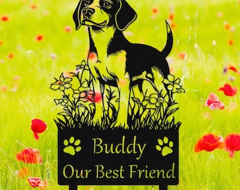 Personalized Beagle Dog Memorial Stake, Beagle Dog Metal Grave Marker, Custom Dog Cemetery Stake, Beagle Dog Remembrance Stake, Loss of Dog