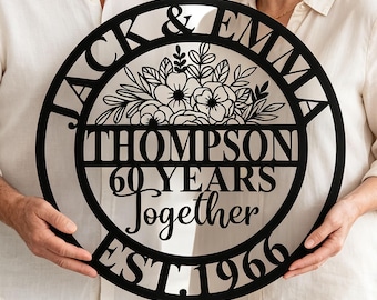 Custom 60th Anniversary Metal Sign:Personalized Floral Anniversary Gift for Parents, Wedding Decor