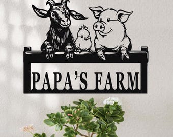 Personalized Farm Metal Sign, Custom Farmhouse Sign Wall Decor, Goat Chicken Pig Metal Wall Art, Farm Animals Ranch Farm Decor, Barn Sign