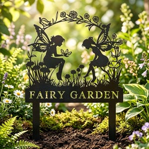 Personalized Fairy Metal Garden Sign,Custom Garden Sign,Fairy Garden Stake,Outdoor Garden Yard Decor,Metal Fairy Garden Art,Gardener Gift image 1