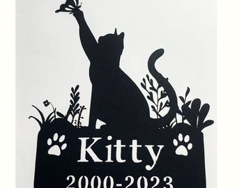 Personalized Cat Memorial Stake with Flowers,Cat Metal Grave Marker,Custom Cat Cemetery Stake,Loss of Cat Sympathy Gift,Cat Garden Stake