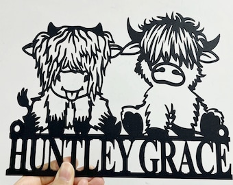 Custom Highland Cow Metal Sign, Highland Cow Wall Art, gepersonaliseerde Highland Cow Farm, gepersonaliseerde Highland Cow Farm, Wall Art, Highland Cow Wall Art, decor koe boerderij
