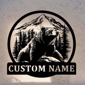 Custom Bear Metal Sign,Bear Cabin Sign,Personalized Bear Name Sign,Bear Cabin Decor,Bear Wall Art,Wilderness Bear Mountain Decor,Hunter Gift